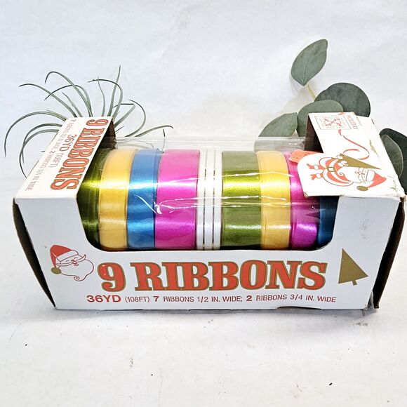 Retro 70s Christmas Ribbon 1/2" & 3/4" In Box Holiday Gift Ties! 108 Ft Wrapping - Picture 1 of 10